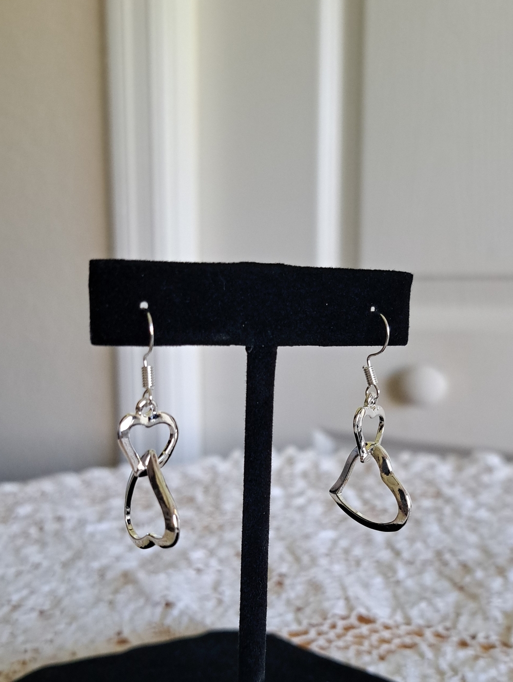 Source Unknown Silver Heart Loop Dangle Earrings